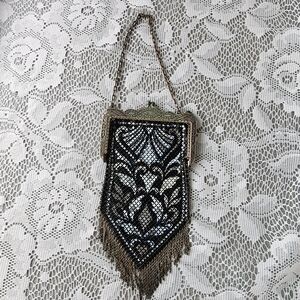 Antique Mandalian Mesh Purse Art Deco Enamel Flapper Bag 1920s Vintage